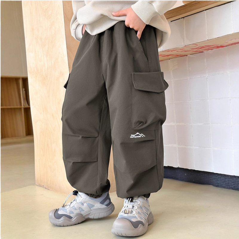 Pantaloni pentru băieți, stil coreean de lucru, 100% poliester, talie elastică, lungi, primăvară-toamnă