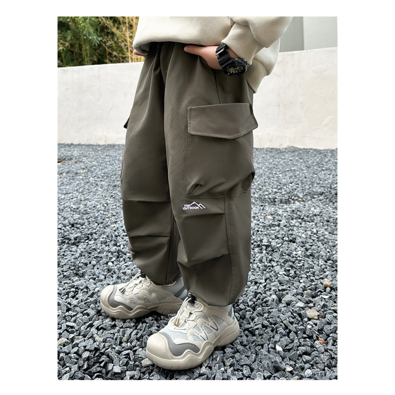 Pantaloni pentru băieți, stil coreean de lucru, 100% poliester, talie elastică, lungi, primăvară-toamnă