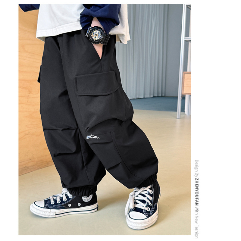 Pantaloni pentru băieți, stil coreean de lucru, 100% poliester, talie elastică, lungi, primăvară-toamnă