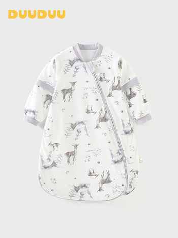 DUUDUU Dvostruki dječji spavaći vrećica, 100% pamuk vanjska i podstava, punilo pamuk, rukavi s mogućnošću uklanjanja, metalni zatvarač, pogodna za proljeće i jesen, uzrast 0–3 godine