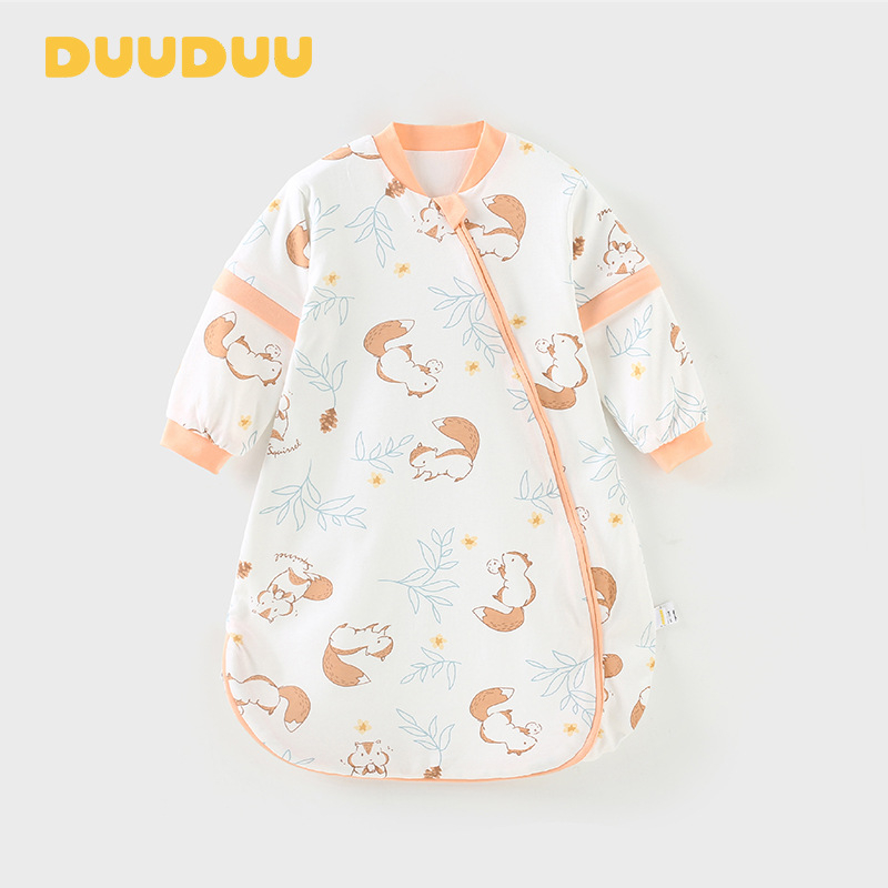 DUUDUU Dvostruki dječji spavaći vrećica, 100% pamuk vanjska i podstava, punilo pamuk, rukavi s mogućnošću uklanjanja, metalni zatvarač, pogodna za proljeće i jesen, uzrast 0–3 godine