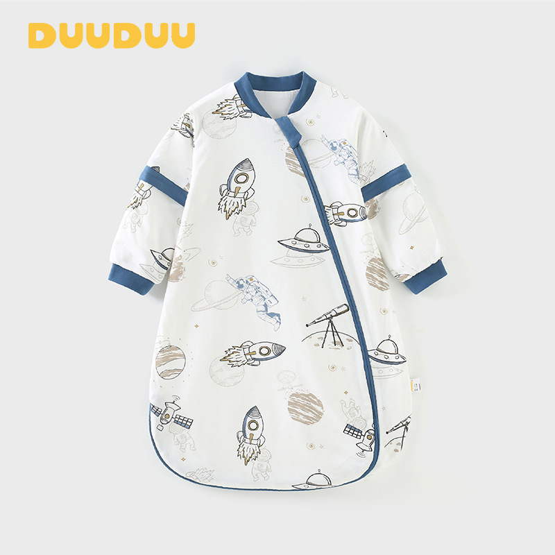 DUUDUU Dvostruki dječji spavaći vrećica, 100% pamuk vanjska i podstava, punilo pamuk, rukavi s mogućnošću uklanjanja, metalni zatvarač, pogodna za proljeće i jesen, uzrast 0–3 godine