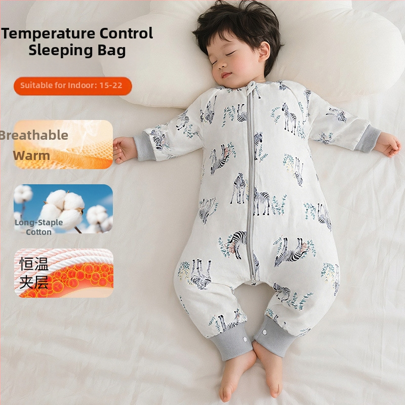 Kūdikio miego maišelis su pastovia temperatūra, medvilnės užpildas, medvilnės vidinė apdaila 95%+, gyvūnų raštas, tinkamas pavasariui–vasarai–rudeniui, amžius 1–3 metai