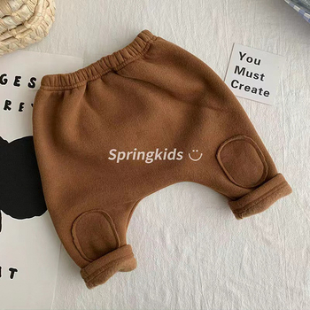 Pantaloni lungi pentru bebeluși, stil coreean, căptuți cu fleece, 95% bumbac, talie elastică, unisex, toamnă-iarnă