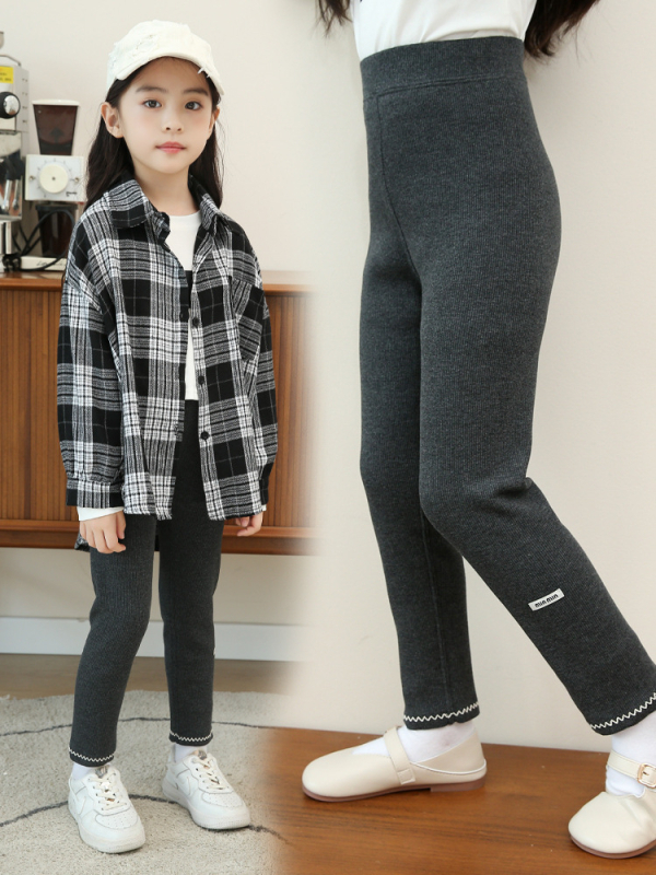 Dječje fleece legice, 90% pamuk, visoki struk s elastičnim pojasom, za proljeće i jesen, za djecu iznad 140 cm (iznad 8 godina)