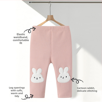 Dječje dugačke hlače s fleecem iznutra, tople, korejski stil osnovnog sloja, elastični pojas, 96% pamuk, uzorak životinja/cartoon, zima, unisex