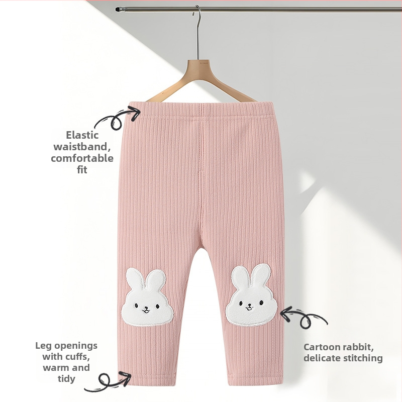 Dječje dugačke hlače s fleecem iznutra, tople, korejski stil osnovnog sloja, elastični pojas, 96% pamuk, uzorak životinja/cartoon, zima, unisex