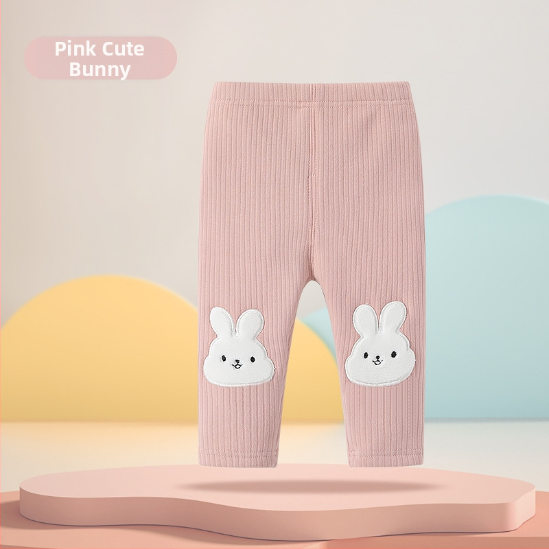 Dječje dugačke hlače s fleecem iznutra, tople, korejski stil osnovnog sloja, elastični pojas, 96% pamuk, uzorak životinja/cartoon, zima, unisex