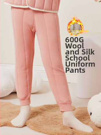Uniszex gyerekeknek készült őszi–téli poliészter-szálas pamut-gyapjú nadrág, középső derekú, nyitott ágyéknál