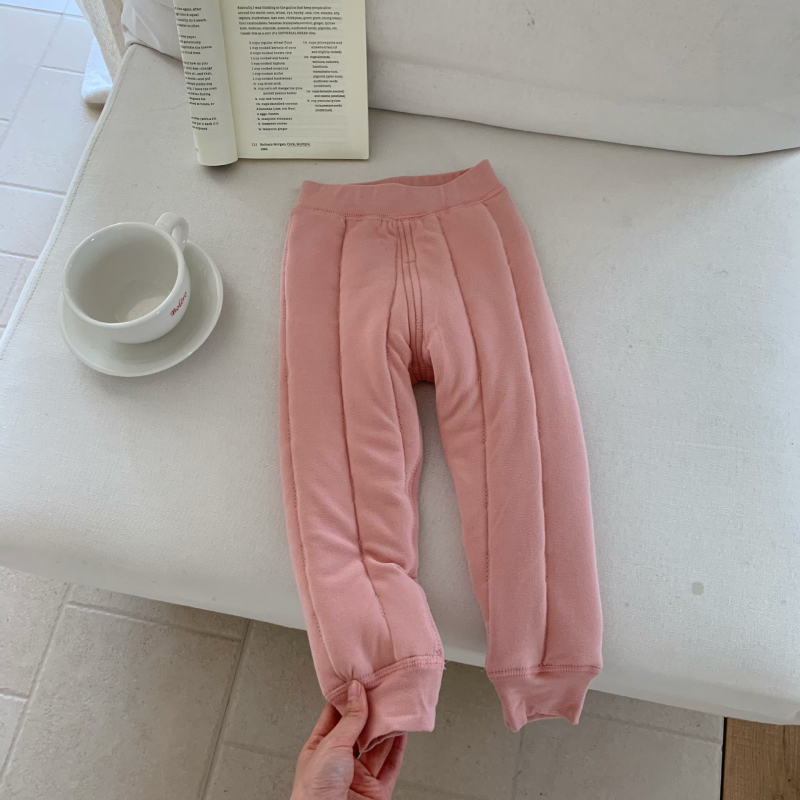 Uniszex gyerekeknek készült őszi–téli poliészter-szálas pamut-gyapjú nadrág, középső derekú, nyitott ágyéknál