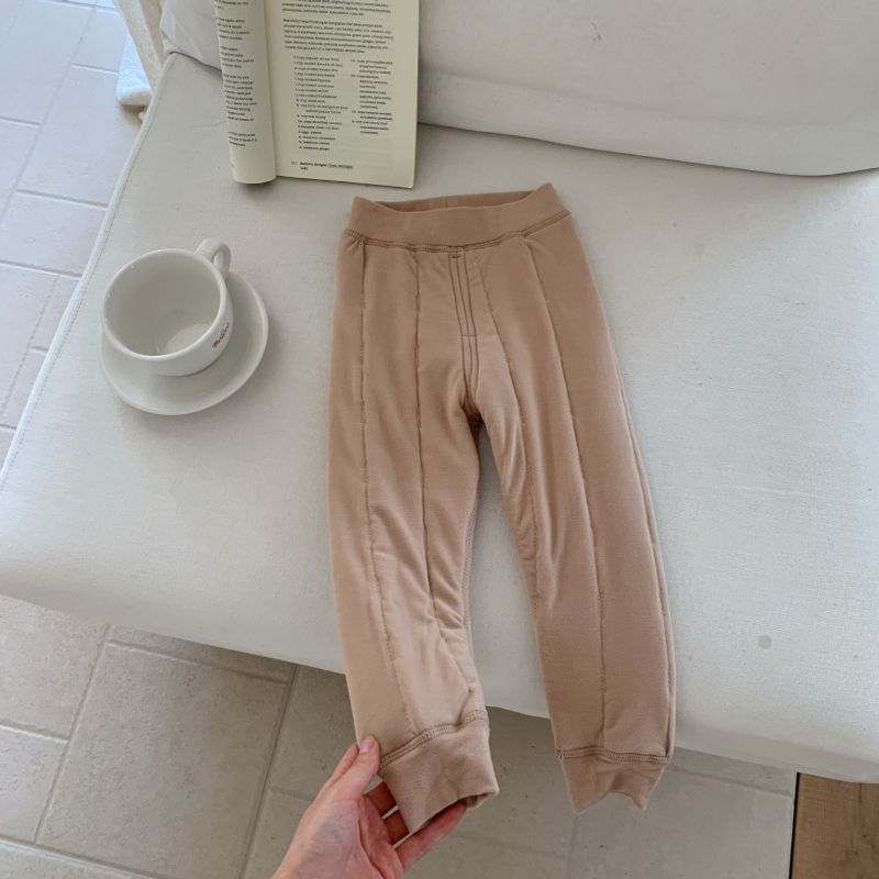 Uniszex gyerekeknek készült őszi–téli poliészter-szálas pamut-gyapjú nadrág, középső derekú, nyitott ágyéknál