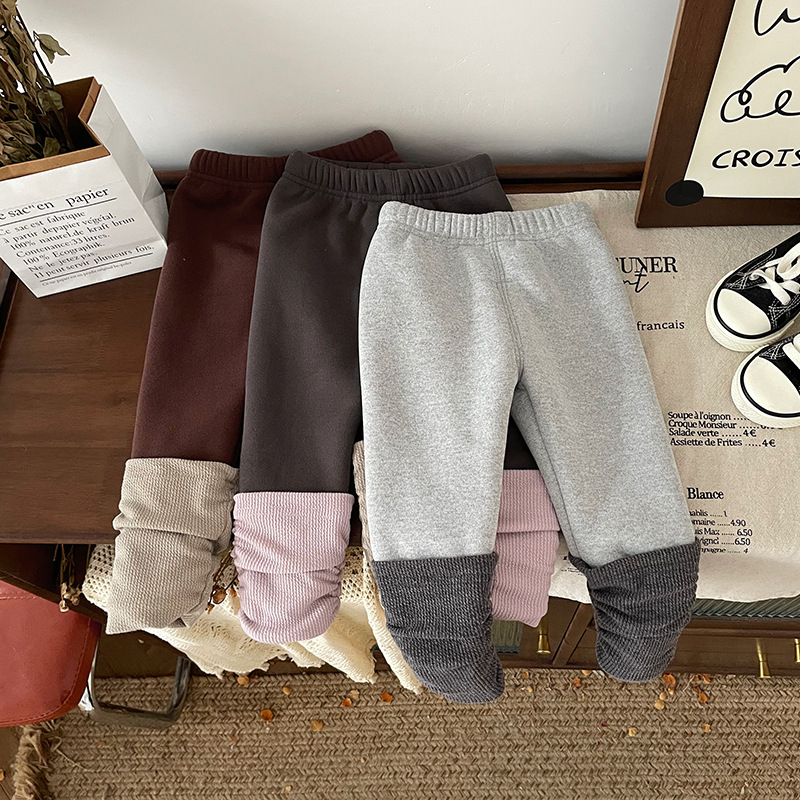 Colanți pentru copii cu căptușeală fleece, lungime integrală, talie medie cu elastic, pentru fetițe 1–3 ani, material din amestec poliester.