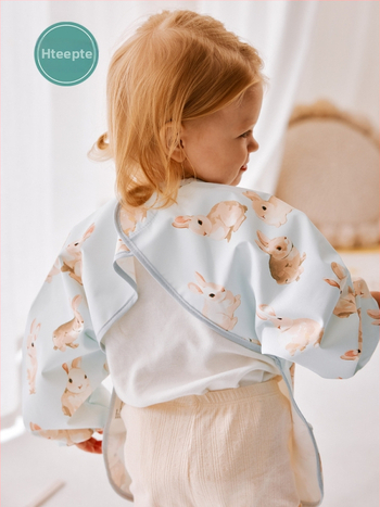 Vaikų valgymo apsiaustas su ilgomis rankovėmis – animacinis raštas, atsparus vandeniui, dėmių atsparumas, tinkamas naujagimiams 0–1 m