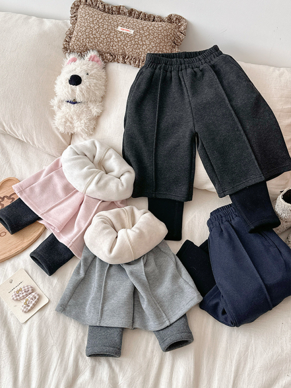 Dječje široke hlače od pamuka, visoki pojas, elastičan pojas, zima, korejski stil