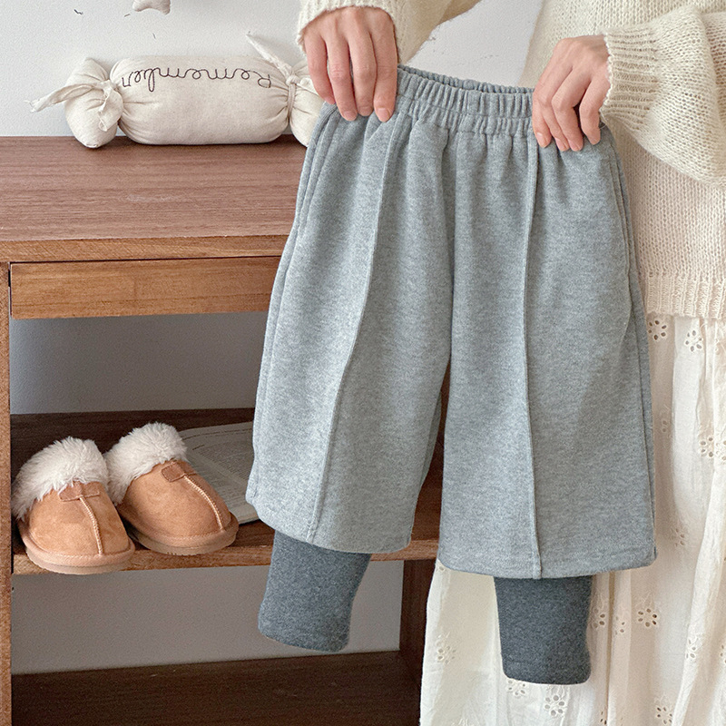 Dječje široke hlače od pamuka, visoki pojas, elastičan pojas, zima, korejski stil