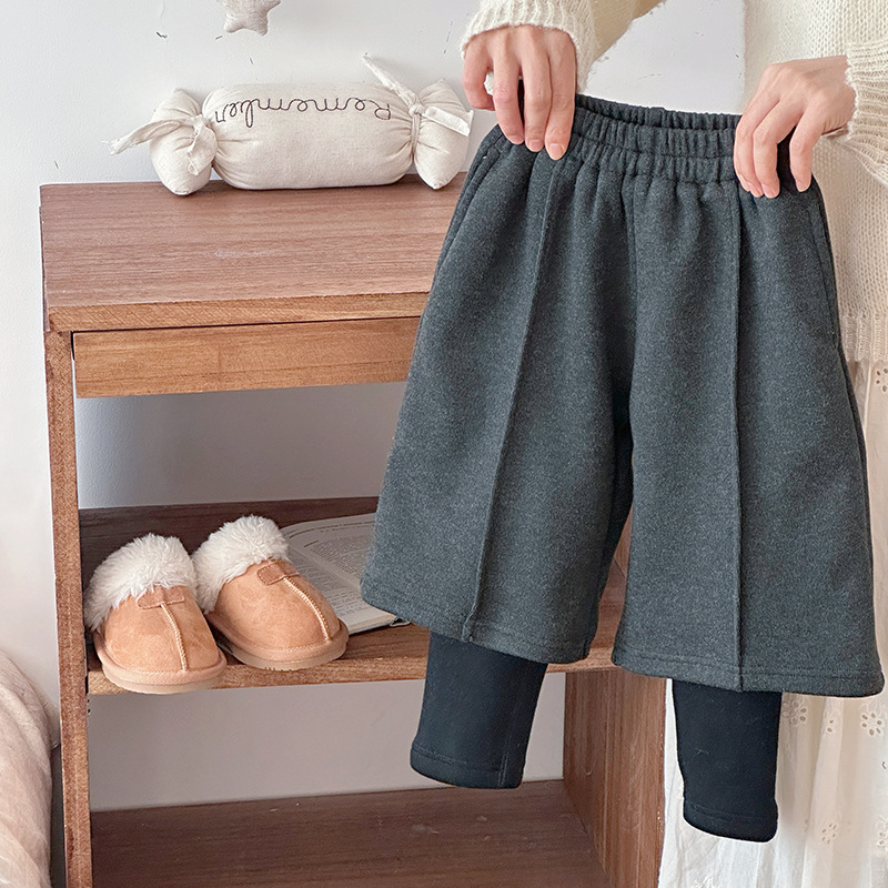 Dječje široke hlače od pamuka, visoki pojas, elastičan pojas, zima, korejski stil