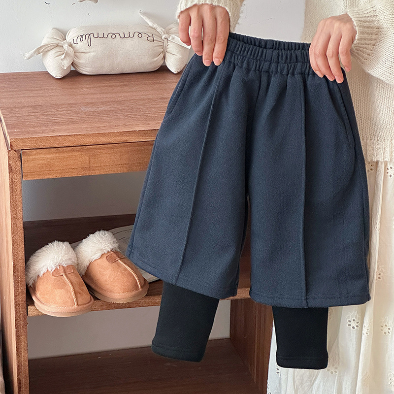 Dječje široke hlače od pamuka, visoki pojas, elastičan pojas, zima, korejski stil