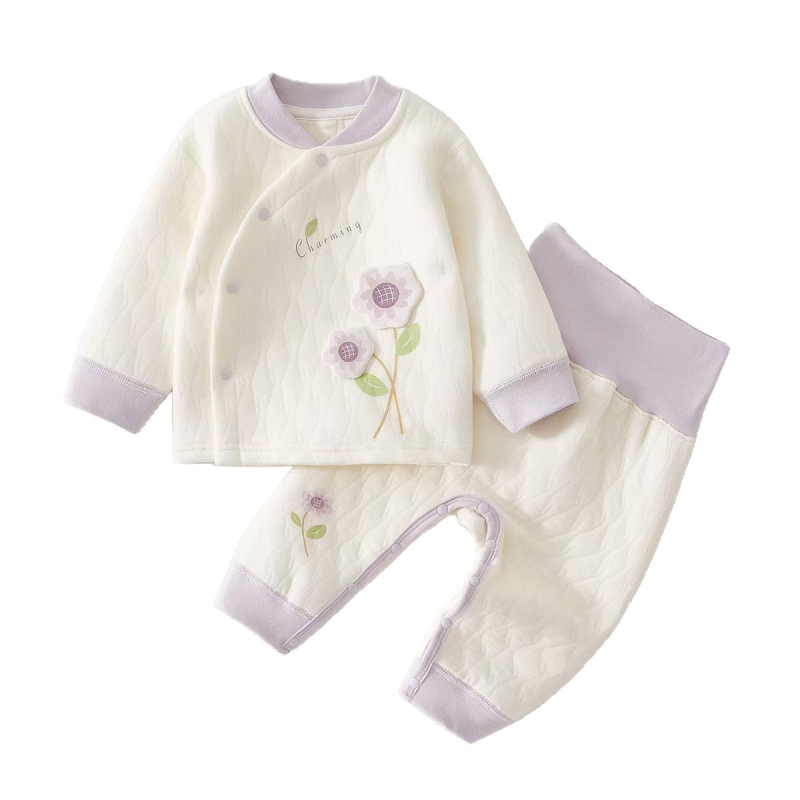 Kaks tükki beebide puuvillast komplekt: pikkade varrukatega top ja pikkade pükside komplekt, karikatuurimuster, vastsündinutele 0–12 kuud, paks materjal sügistalve kevadeks