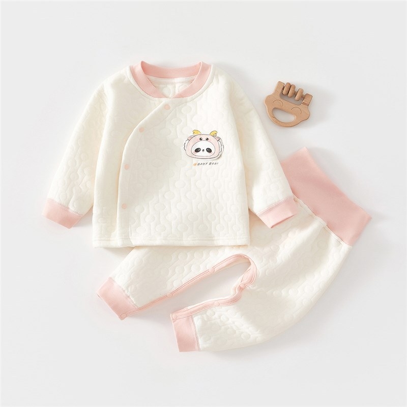 Kaks tükki beebide puuvillast komplekt: pikkade varrukatega top ja pikkade pükside komplekt, karikatuurimuster, vastsündinutele 0–12 kuud, paks materjal sügistalve kevadeks