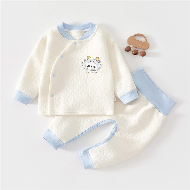 Kaks tükki beebide puuvillast komplekt: pikkade varrukatega top ja pikkade pükside komplekt, karikatuurimuster, vastsündinutele 0–12 kuud, paks materjal sügistalve kevadeks