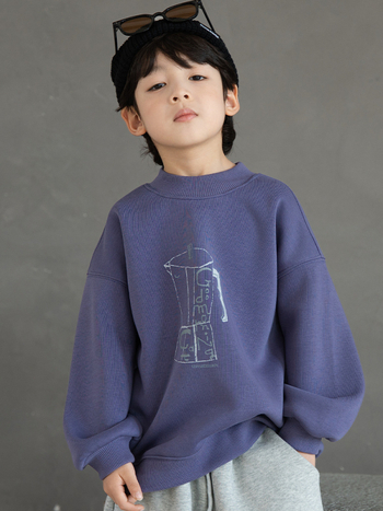 Детски пуловер с дълги ръкави, памучен и дебелен, без качулка, принт с букви (за възраст 3-8 г., зима)