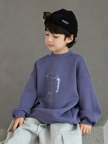 Детски пуловер с дълги ръкави, памучен и дебелен, без качулка, принт с букви (за възраст 3-8 г., зима)