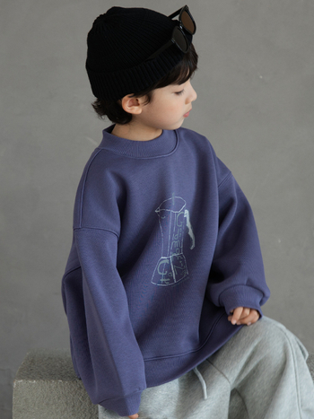 Детски пуловер с дълги ръкави, памучен и дебелен, без качулка, принт с букви (за възраст 3-8 г., зима)