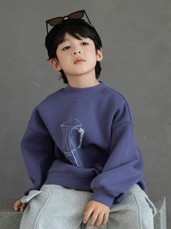 Детски пуловер с дълги ръкави, памучен и дебелен, без качулка, принт с букви (за възраст 3-8 г., зима)