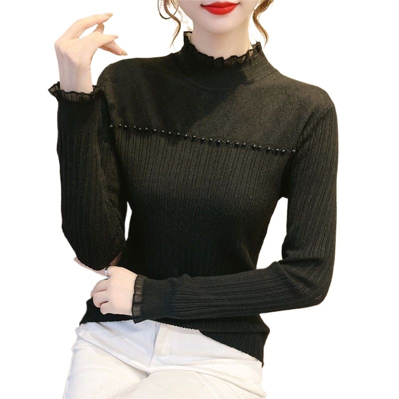 Félmagas gallérral kötött felső, csipke patchwork, Ice Silk anyag, ujjatlan