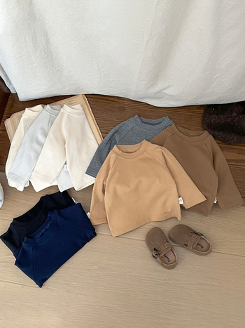 Dječja majica s dugim rukavima i okruglim izrezom – korejskog stila, unisex, mek pamuk (96%), za proljeće i jesen.