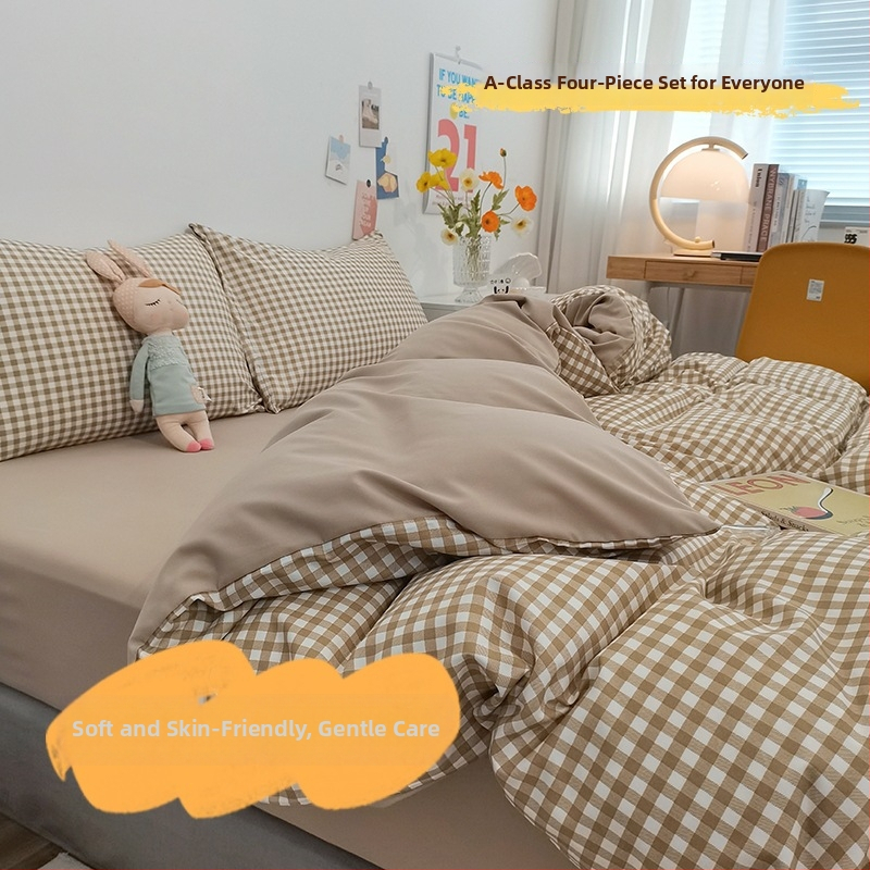 Keturių dalių patalynės komplektas iš išplauto medvilnės, INS šiuolaikinio stiliaus, dryžių/geometrinis/kvadratinis raštas, twill audinys, reaktyvus dažymas, svoris 2000-2500 g