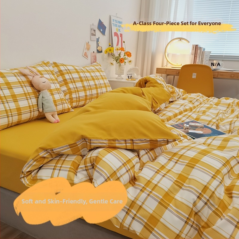 Keturių dalių patalynės komplektas iš išplauto medvilnės, INS šiuolaikinio stiliaus, dryžių/geometrinis/kvadratinis raštas, twill audinys, reaktyvus dažymas, svoris 2000-2500 g