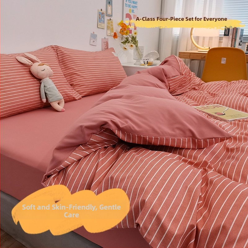 Keturių dalių patalynės komplektas iš išplauto medvilnės, INS šiuolaikinio stiliaus, dryžių/geometrinis/kvadratinis raštas, twill audinys, reaktyvus dažymas, svoris 2000-2500 g