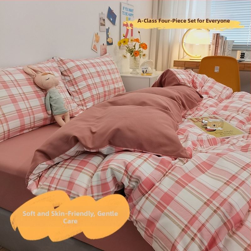 Keturių dalių patalynės komplektas iš išplauto medvilnės, INS šiuolaikinio stiliaus, dryžių/geometrinis/kvadratinis raštas, twill audinys, reaktyvus dažymas, svoris 2000-2500 g