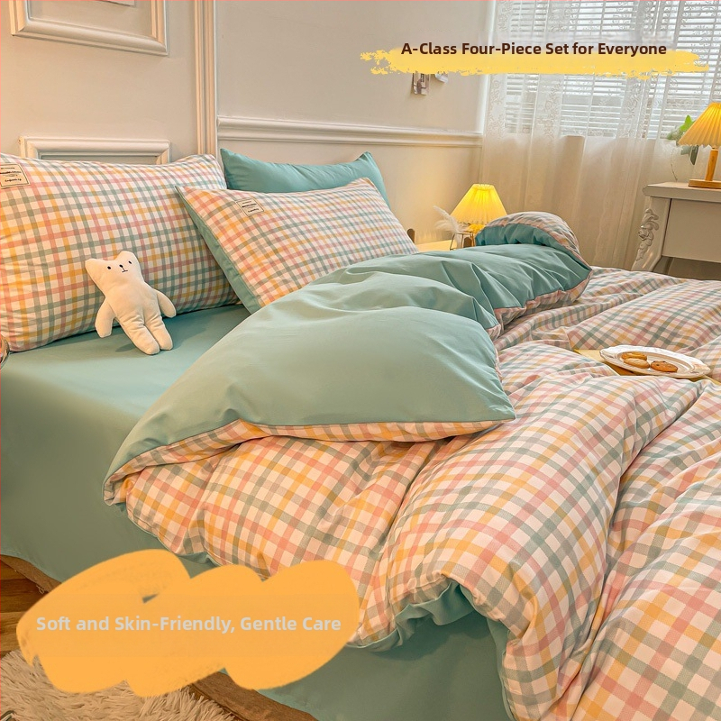 Keturių dalių patalynės komplektas iš išplauto medvilnės, INS šiuolaikinio stiliaus, dryžių/geometrinis/kvadratinis raštas, twill audinys, reaktyvus dažymas, svoris 2000-2500 g