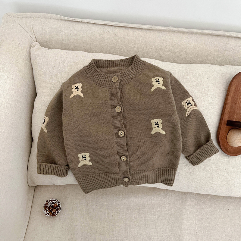 Koreai-stílusú fiúk számára: két részes kötött kardigán és nadrág szett, 1–3 éveseknek, hosszú ujjú, könnyű anyag, tavasz-őszi