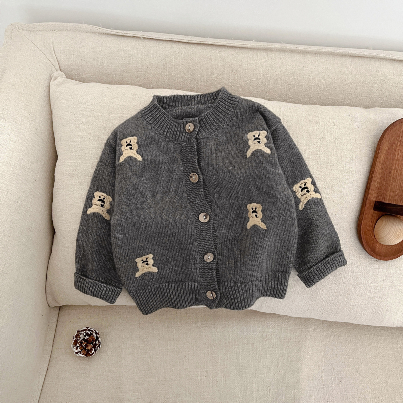 Koreai-stílusú fiúk számára: két részes kötött kardigán és nadrág szett, 1–3 éveseknek, hosszú ujjú, könnyű anyag, tavasz-őszi