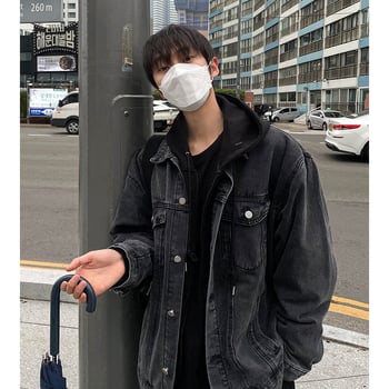 Geacă din bumbac pentru bărbați, guler cu rever, croială lejeră, închidere cu nasturi simple, primăvară și toamnă (principal material: bumbac 70%)