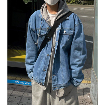 Geacă din bumbac pentru bărbați, guler cu rever, croială lejeră, închidere cu nasturi simple, primăvară și toamnă (principal material: bumbac 70%)