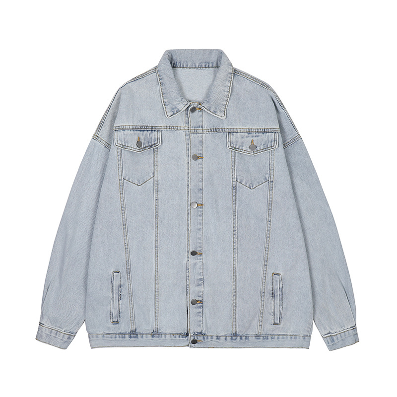 Geacă din bumbac pentru bărbați, guler cu rever, croială lejeră, închidere cu nasturi simple, primăvară și toamnă (principal material: bumbac 70%)