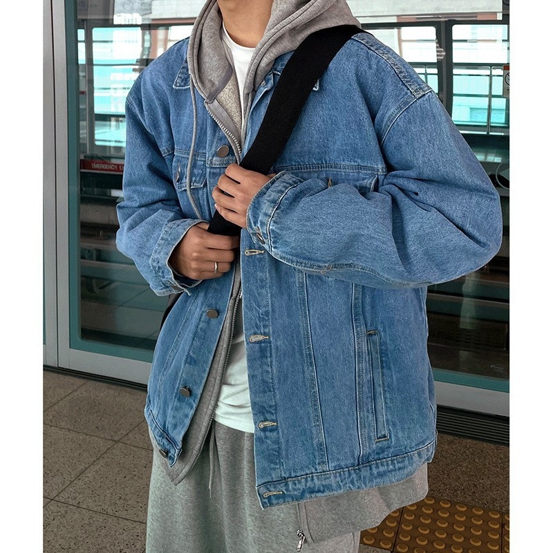 Geacă din bumbac pentru bărbați, guler cu rever, croială lejeră, închidere cu nasturi simple, primăvară și toamnă (principal material: bumbac 70%)