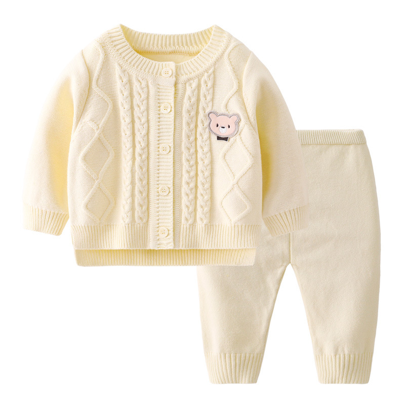 Set din două piese pentru bebeluți din tricot, unisex, mâneci lungi, închidere cu nasturi în față, țesătură tricot 84% bumbac