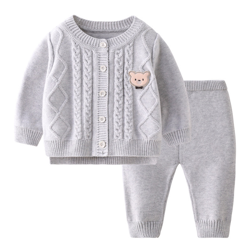 Set din două piese pentru bebeluți din tricot, unisex, mâneci lungi, închidere cu nasturi în față, țesătură tricot 84% bumbac