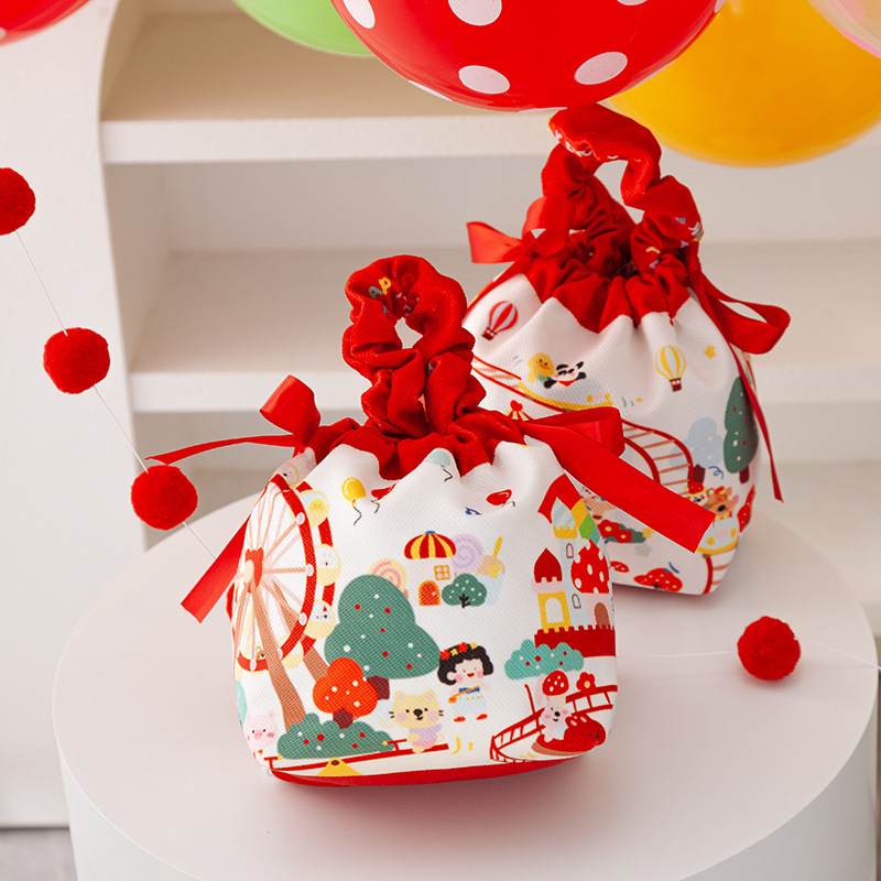 Бебешка подаръчна кутия за лакомства, кръгла, плат, карикатурен стил, Zi ji марка, подходяща за сватби