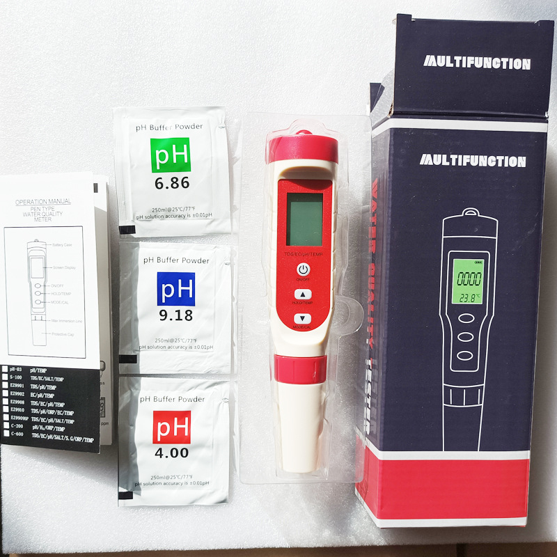 W4L Négy az egyben hordozható vízminőség-analizátor pH (0.00–14.00), TDS (0–19990 ppm), EC (0–19990 μS/cm) és hőmérséklet (0.1°C felbontás, ±0.5°C) kiváló pontosságú pH tester