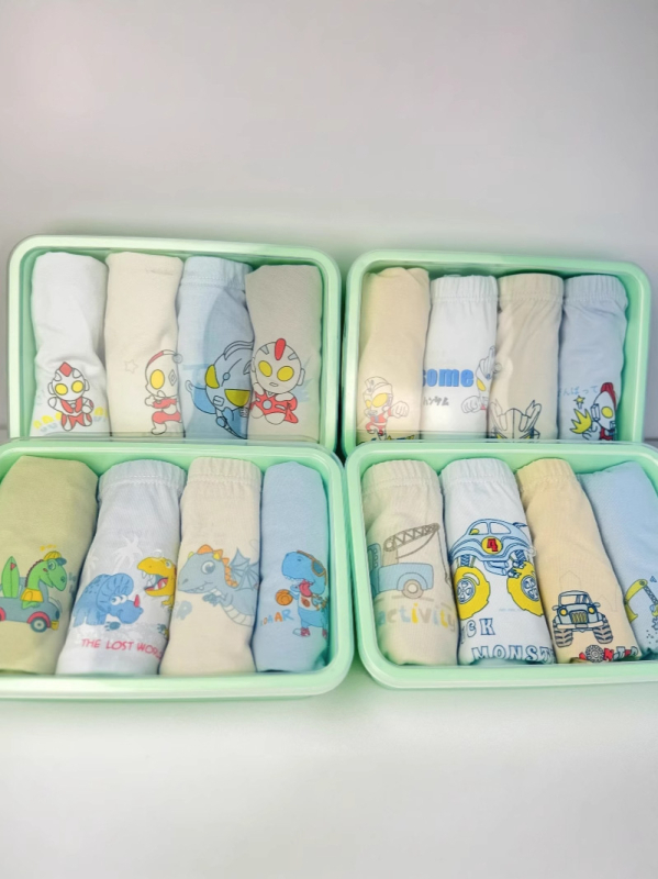 4 komada dječjih gaćica u stilu Bento box, unisex, pamuk, A razred, 7A antibakterijski, uzorak crtića, bez stezanja, mala veličina