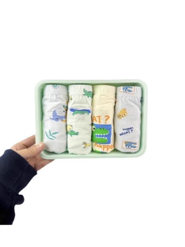 4 komada dječjih gaćica u stilu Bento box, unisex, pamuk, A razred, 7A antibakterijski, uzorak crtića, bez stezanja, mala veličina