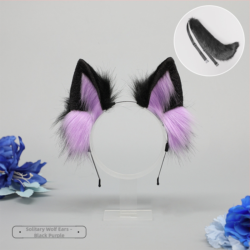 Plyšová čelenka s ušami zvieraťa, ručne vyrobená, cartoon dizajn vlka, unisex