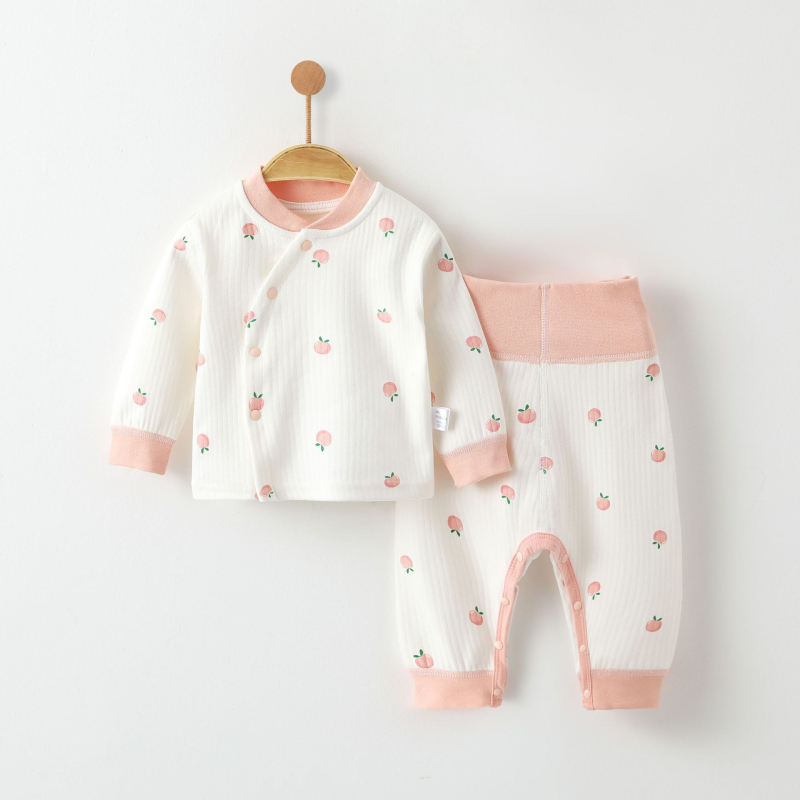 Naujagimių dviejų dalių miego komplektas – švelnus Shuilong medvilnė (95%), plonas šiltas viršus ir kelnės, gyvūnų/animacinių vaizdų atspaudai, žiemai-pavasariui-rudeniui