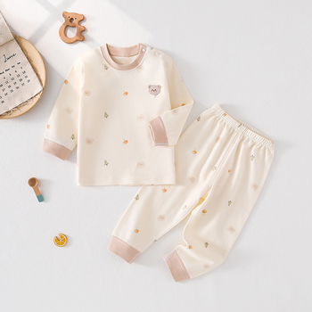 Vaikų medvilninis miego komplektas - unisex, apvalus kaklo iškirptė, 100% medvilnė, 0–12 mėn